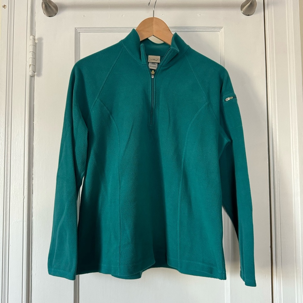 L.L. Bean Teal Long Sleeve Half Zip Fleece Pullover